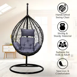 Swingzy Black & Grey Textured Hammock Swing With Cushion Set image 4
