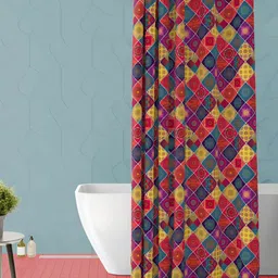 ArtzFolio Yellow & Red Ethnic Motifs Printed Waterproof Shower Curtain-image-9