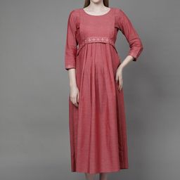 MORDEN MUSE Embroidered Belt Maternity A-Line Kurta With Nursing Zippers-image-4