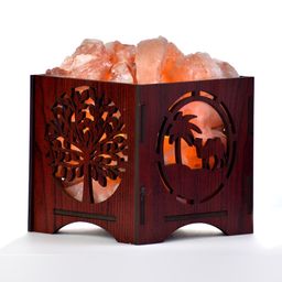 GLOBAL AROMA Brown Wood Contemporary Square Table Lamp with Bulb-39