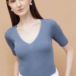 CODE by Lifestyle Self Design V-Neck Short Sleeves Fitted Top-image-57