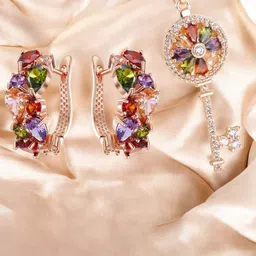 DressBerry Gold-Plated Cubic Zirconia Stones Studded Jewellery Set-image-81