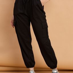Roadster Women Black Lycra Blended Fit Jogger Pant With Pockets-picture-37