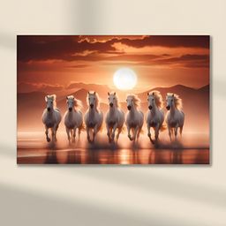 Myntra Elegant Homes Brown & White Seven White Running Horses Printed Canvas Wall Art-39
