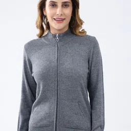 Monte Carlo Women Solid Mock Collar Woollen Cardigan-picture-28