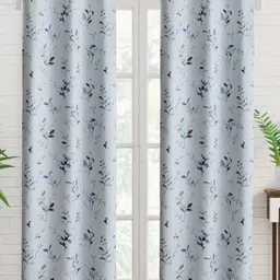Home Centre White & Blue 2 Pieces Floral Printed Black Out Long Door Curtains-73