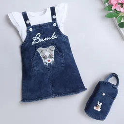 The Magic Wand Infant Girls Printed Dungarees With T-Shirt & Bag-image-90