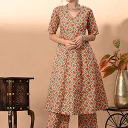 VIDHANI Floral Printed Pure Cotton A Line Kurta with Palazzos-picture-19