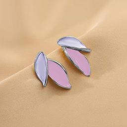 VAGHBHATT Silver-Plated Leaf Shaped Enamelled Studs-36