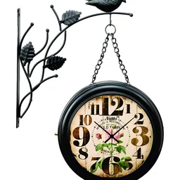 Nutts Black & Beige Chain Bird Double Sided Analogue Vintage Wall Clock-image-88