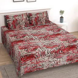 Aura Red & White Abstract Printed 200 TC King Bedsheet Set 2.28 m x 2.54 m-21