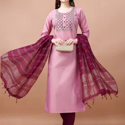 DIVASTRI Ethnic Motifs Thread Work Straight Kurta With Trousers And Dupatta-image-55
