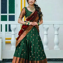 MANMOHITSAREE Woven Design Silk Semi-Stitched Lehenga & Unstitched Blouse With Dupatta-image-17