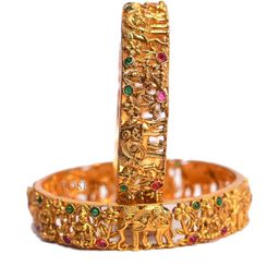 Luxury Gold Plated Goddess Laxmi Design Pure Brass Bangles 2297-1806 Stylish Traditional Bangle-image-57