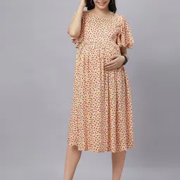 Mammas Maternity Floral Print Cold-Shoulder Maternity Empire Midi Dress-image-71