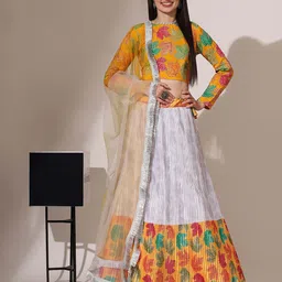 Fabcartz Printed Sequinned Semi-Stitched Lehenga & Unstitched Blouse With Dupatta-picture-16