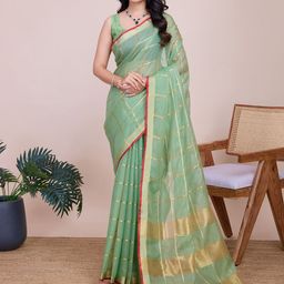 BerMondsey Checked Chanderi Saree-image-78
