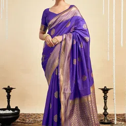 HERE&NOW Woven Design Zari Silk Blend Designer Banarasi Saree-image-85