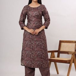 Chandbaali Floral Printed Pure Woollen Straight Kurta With Palazzo-image-34