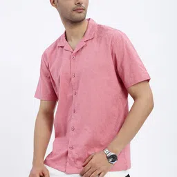 SHOWOFF Men Premium Cuban Collar Textured Cotton Slim Fit Casual Shirt-picture-4