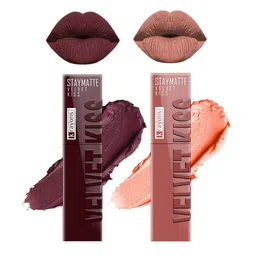 krayons Set Of 2 Velvet Kiss Liquid Lipstick - 3.5 ml Each Burnt Maroon 02 Sheer Nude 05-7