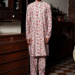 PATR Men Floral Printed Chanderi Silk Kurta-image-96