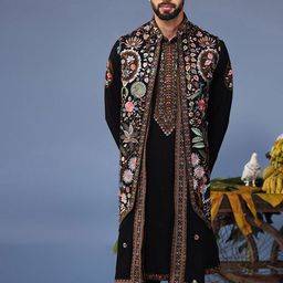 KALPRAAG Men Floral Embroidered Regular Sequinned Kurta with Trousers & With Dupatta-picture-12