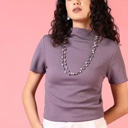 LIMEROAD Women Ribbed Pattern Short Sleeves Regular Top-image-40