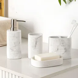 Pano White 4 piece Textured Polyresin Bath Accessories Set-13