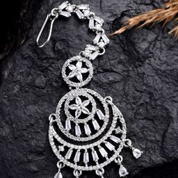 Silvermerc Designs Silver-Plated Stones Studded Maang Tikka Head Jewellery-image-30