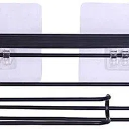 1 Pc Adhesive Toilet Paper Holder with Shelf Tissue Paper Roll Towel Holder Steel Toilet Paper Holder-4
