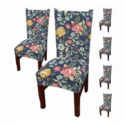 HOUSE OF QUIRK 6-Pcs Blue & Pink Printed Stretch Removable Chair Covers-58