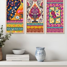 Kotart Brown & Pink 3 Pieces Floral and Botanical Wooden Wall Paintings-13
