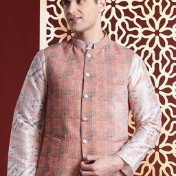 MANQ Ethnic Motifs Printed Sequinned Nehru Jacket image 5