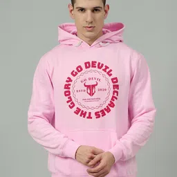GO DEVIL Men Brand Logo Printed Hooded Sweatshirt-image-37