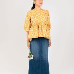 MONOMEE Floral Print Puff Sleeve Cotton Blouson Top-picture-44