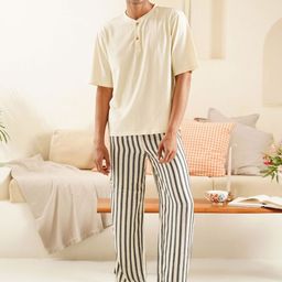Muvazo Men Striped Short Sleeves Night suit-image-9