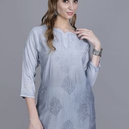 NAZAQAT ETHNIC INDIA Women Chanderi Chikankari Short Kurti-picture-43