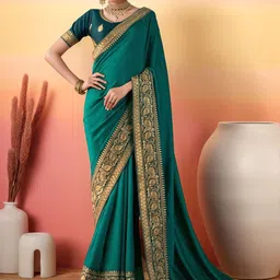 Sangria Vichitra Gota Patti Saree With Blouse Piece-picture-12