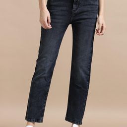 Mast & Harbour Women Comfort Straight Fit Mid-Rise Light Fade Acid Wash Stretchable Jeans-image-96