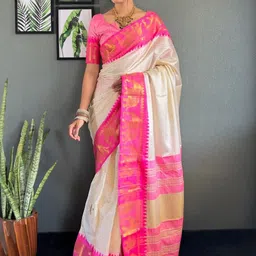 AQUILIQ Pink Art Silk Woven Design Sarees-picture-26