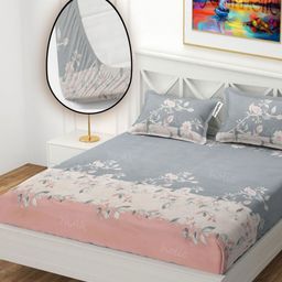 YaAkholic Purple & Pink Floral 210 TC Queen Bedsheet with 2 Pillow Covers-image-49