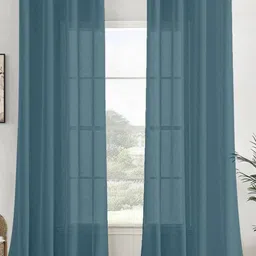 HOMEMONDE Blue 2 Pieces Textured Sheer Cotton Long Door Curtains-7