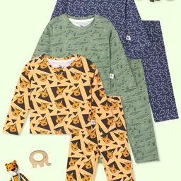 The Mom Store Kids Pack of 3 Printed Pure Cotton Night suit-32