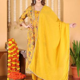 Anouk Women Floral Printed Regular Zardozi Kurta with Trousers & Dupatta-12