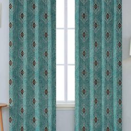Ville Style Green Polyster Abstract Printed Set of 2 Window Curtains-18