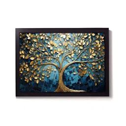 RANDOM Gold Toned & Blue Botanical Wooden Wall Art-14