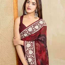 Ethnielle Floral Print Zari Pure Georgette Saree-picture-12