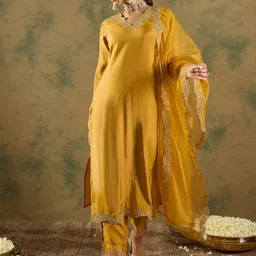 Indo Era Floral Embroidered Kurta With Trousers & Dupatta-55