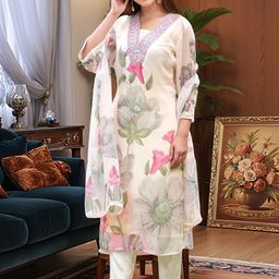 KALINI Women Floral Embroidered Regular Thread Work Kurta with Trousers & With Dupatta-55